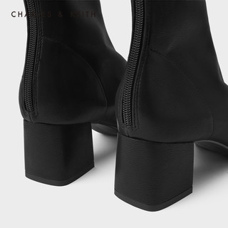 CHARLES&KEITH2020冬季新品CK1-91680120女士简约通勤中跟短靴（37、Black黑色）