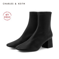 CHARLES&KEITH2020冬季新品CK1-91680120女士简约通勤中跟短靴（39、Black黑色）