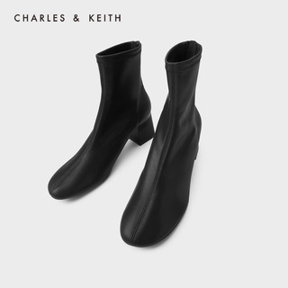 CHARLES&KEITH2020冬季新品CK1-91680120女士简约通勤中跟短靴（37、Brown棕色）