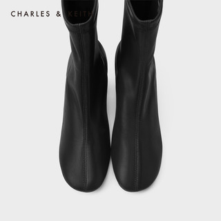 CHARLES&KEITH2020冬季新品CK1-91680120女士简约通勤中跟短靴（38、Brown棕色）