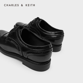 CHARLES&KEITH2020冬新品CK1-71720011女士英伦风系带低跟德比鞋（41、Black黑色）