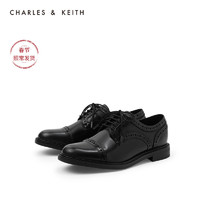 CHARLES&KEITH2020冬新品CK1-71720011女士英伦风系带低跟德比鞋（40、Burgundy葡萄酒红色）