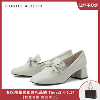 CHARLES&KEITH2021早春新品CK1-60900145女蝴蝶结装饰粗跟单鞋（34、Taupe灰褐色）