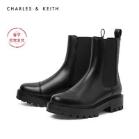 CHARLES&KEITH2020冬季新品CK1-90580135女士厚底短筒切尔西靴（37、Black黑色）