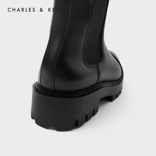 CHARLES&KEITH2020冬季新品CK1-90580135女士厚底短筒切尔西靴（37、Black黑色）