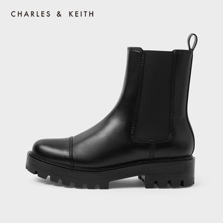 CHARLES&KEITH2020冬季新品CK1-90580135女士厚底短筒切尔西靴（39、Black黑色）