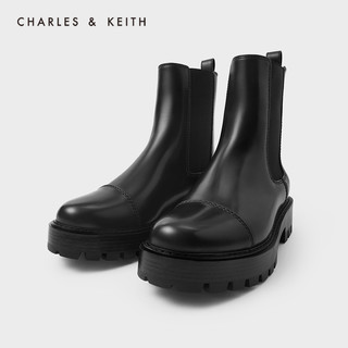 CHARLES&KEITH2020冬季新品CK1-90580135女士厚底短筒切尔西靴（39、Black黑色）