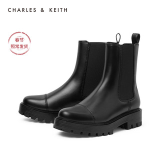 CHARLES&KEITH2020冬季新品CK1-90580135女士厚底短筒切尔西靴（38、Maroon枣红色）