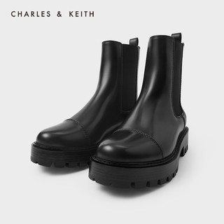 CHARLES&KEITH2020冬季新品CK1-90580135女士厚底短筒切尔西靴（39、Maroon枣红色）