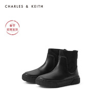 CHARLES&KEITH2020冬季新品CK9-90900006花边装饰儿童休闲短靴（21、Black黑色）