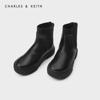 CHARLES&KEITH2020冬季新品CK9-90900006花边装饰儿童休闲短靴（30、Black黑色）