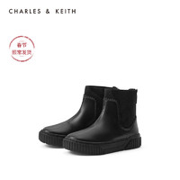 CHARLES&KEITH2020冬季新品CK9-90900006花边装饰儿童休闲短靴（31、Black黑色）