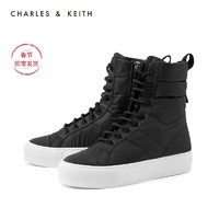 CHARLES&KEITH2020冬季新品CK1-70900254女士休闲系带运动高帮鞋（35、Black黑色）
