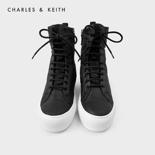 CHARLES&KEITH2020冬季新品CK1-70900254女士休闲系带运动高帮鞋（39、Black黑色）