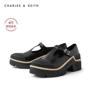 CHARLES&KEITH2020冬季新品CK1-70380828女士时尚厚底中跟单鞋（41、Black黑色）