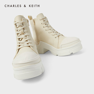 CHARLES&KEITH2021早春新品CK1-70580147女粗跟厚底系带马丁靴（36、粉白色Chalk）