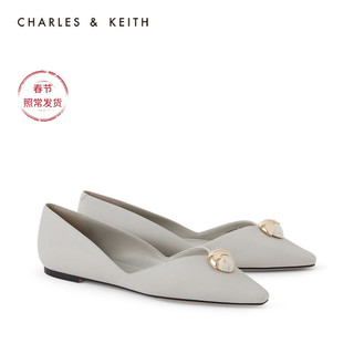 CHARLES＆KEITH2021春新品CK1-70900226女士几何装饰平底奥赛鞋（38、粉白色Chalk）