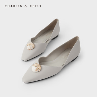 CHARLES＆KEITH2021春新品CK1-70900226女士几何装饰平底奥赛鞋（38、粉白色Chalk）