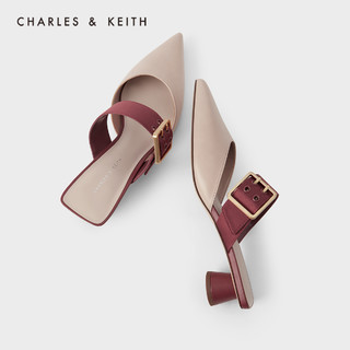 CHARLES＆KEITH2021春新品CK1-60920251女士金属方扣饰尖头穆勒鞋（36、Camel驼色）