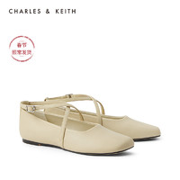 CHARLES&KEITH2021早春新品CK1-70380844女交叉带设计平底单鞋（38、Yellow黄色）