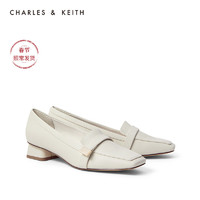 CHARLES&KEITH2021早春新品CK1-60580198女金属装饰方头乐福鞋（36、粉白色Chalk）