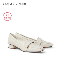 CHARLES&KEITH2021早春新品CK1-60580198女金属装饰方头乐福鞋（37、Sand沙色）
