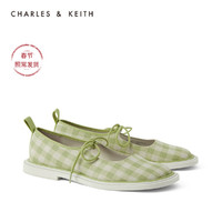 CHARLES&KEITH2021早春新品CK1-70900270-A女格纹系带玛丽珍鞋（39、Green绿色）