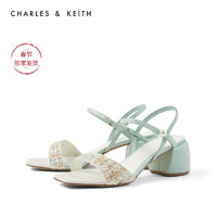 CHARLES&KEITH女鞋CK1-60361261一字带方头高跟凉鞋（34、Mint Green薄荷绿色）