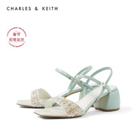 CHARLES&KEITH女鞋CK1-60361261一字带方头高跟凉鞋（39、Mint Green薄荷绿色）