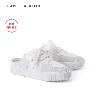 CHARLES＆KEITH2021春新品CK1-70900257女士休闲系带运动风穆勒鞋（35、White白色）