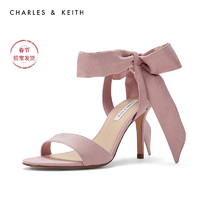 CHARLES&KEITH凉鞋CK1-60360965女士一字带蝴蝶结绑带高跟鞋凉鞋（41、Black黑色）