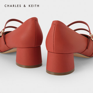 CHARLES&KEITH2021早春新品CK1-60580193女复古双绊带中跟单鞋（36、Nude肉色）