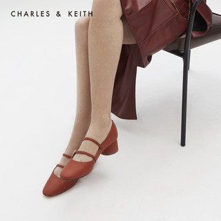 CHARLES&KEITH2021早春新品CK1-60580193女复古双绊带中跟单鞋（36、Nude肉色）