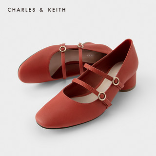 CHARLES&KEITH2021早春新品CK1-60580193女复古双绊带中跟单鞋（38、Brick砖色）