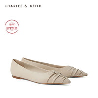 CHARLES&KEITH2021早春新品CK1-70900258女褶皱鞋面尖头平底单鞋（38、Taupe灰褐色）