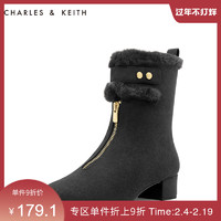 CHARLES&KEITH5女靴CK1-91680015及踝毛靴雪地靴女（39、Olive橄榄绿色）