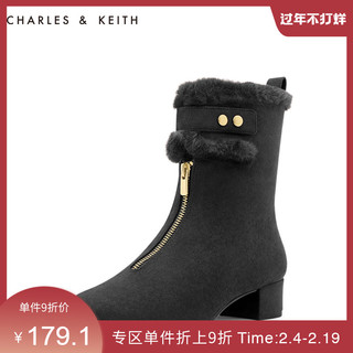 CHARLES&KEITH5女靴CK1-91680015及踝毛靴雪地靴女（39、Dark Brown深啡色）