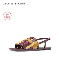 CHARLES&KEITH凉鞋CK1-70380728拼接编织饰女士休闲方头凉鞋CK1-70380728 （35、Yellow黄色）