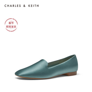 CHARLES&KEITH2020秋冬女鞋CK1-70580131方头乐福鞋单鞋（41、Green绿色）