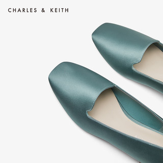 CHARLES&KEITH2020秋冬女鞋CK1-70580131方头乐福鞋单鞋（41、Green绿色）