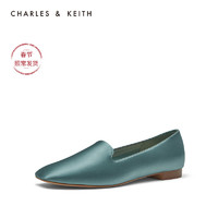 CHARLES&KEITH2020秋冬女鞋CK1-70580131方头乐福鞋单鞋（38、Black黑色）