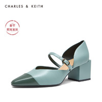 CHARLES&KEITH女鞋CK1-61680090拼色高跟玛丽珍鞋单鞋（41、Slate Blue灰蓝色）