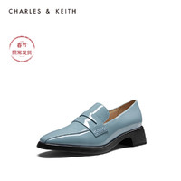 CHARLES&KEITH2020秋冬女鞋CK1-61720036亮面中跟乐福鞋单鞋（40、Black黑色）