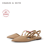 CHARLES&KEITH女鞋CK1-70900196串珠绊带平跟凉鞋（36、Green绿色）