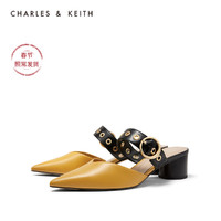 CHARLES&KEITH女鞋CK1-61720043尖头高跟凉鞋穆勒鞋（36、Black黑色）