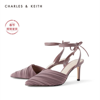 CHARLES&KEITH女鞋CK1-60920189褶皱尖头高跟凉鞋（34、Mauve紫红色）