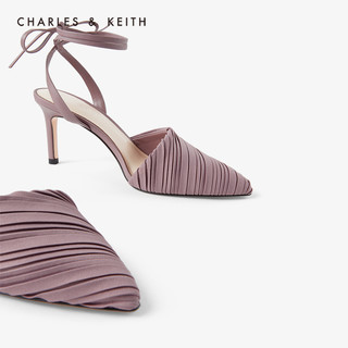 CHARLES&KEITH女鞋CK1-60920189褶皱尖头高跟凉鞋（34、Mauve紫红色）