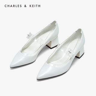 CHARLES&KEITH2020秋冬女鞋CK1-60920183透明绊带尖头中跟单鞋（41、Silver银色）