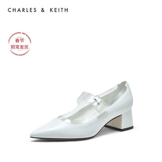 CHARLES&KEITH2020秋冬女鞋CK1-60920183透明绊带尖头中跟单鞋（35、White白色）