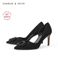 CHARLES&KEITH秋冬女鞋CK1-60280263女串珠饰尖头高跟奥赛鞋（37、Taupe灰褐色）